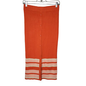 Saks Fifth Avenue Orange Knit Button-Front Mini Skirt with Stripe Hem